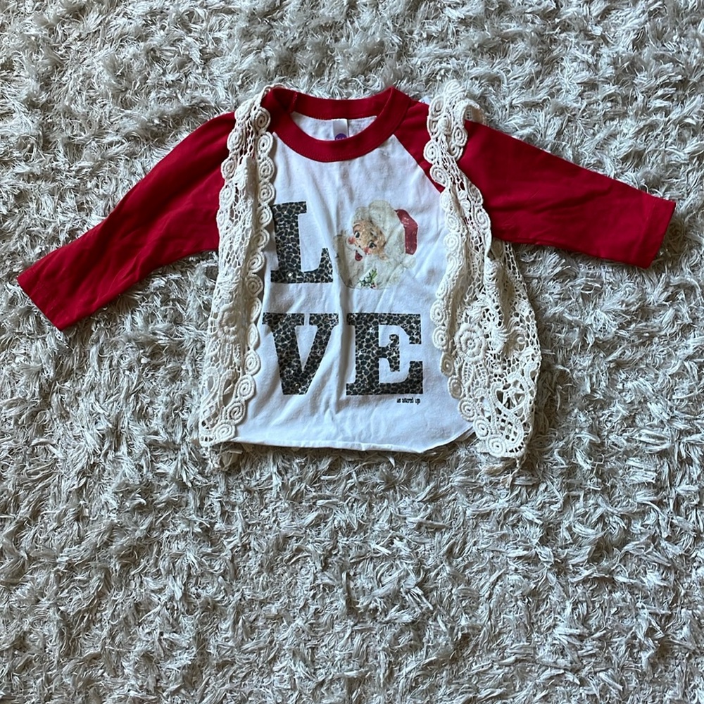 Girls boutique Christmas Santa Shirt and Vest - size 2T
